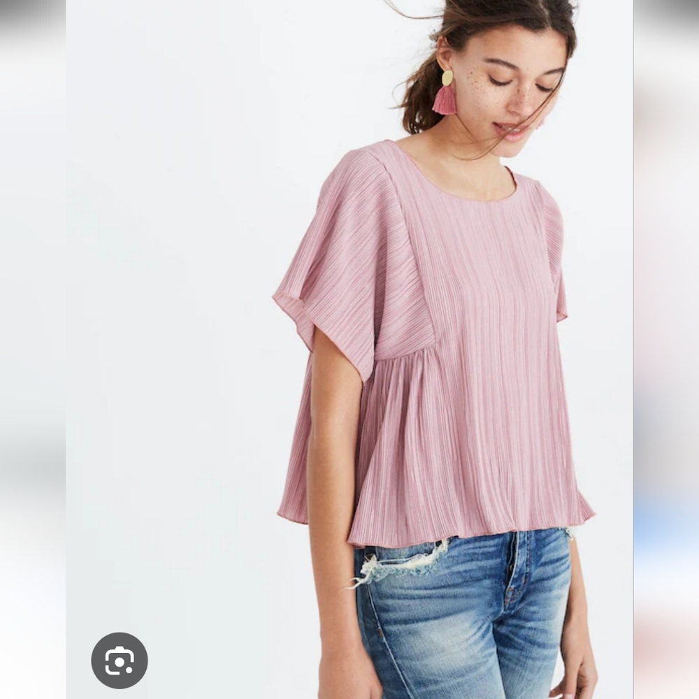 Madewell Texture & Thread Micropleat Pink Blouse Short Sleeve Small Feminine Top